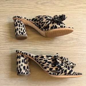 Loeffler Randall Penny Pleated Bow Sandals Womens Size 7.5 Leopard Print